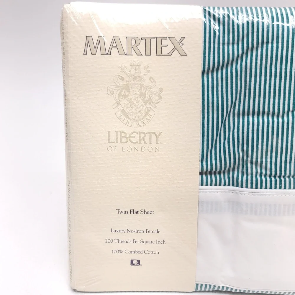 Martex Liberty of London Ascot Twin Flat Sheet Hunter Green Pinstripe 1989 NIP